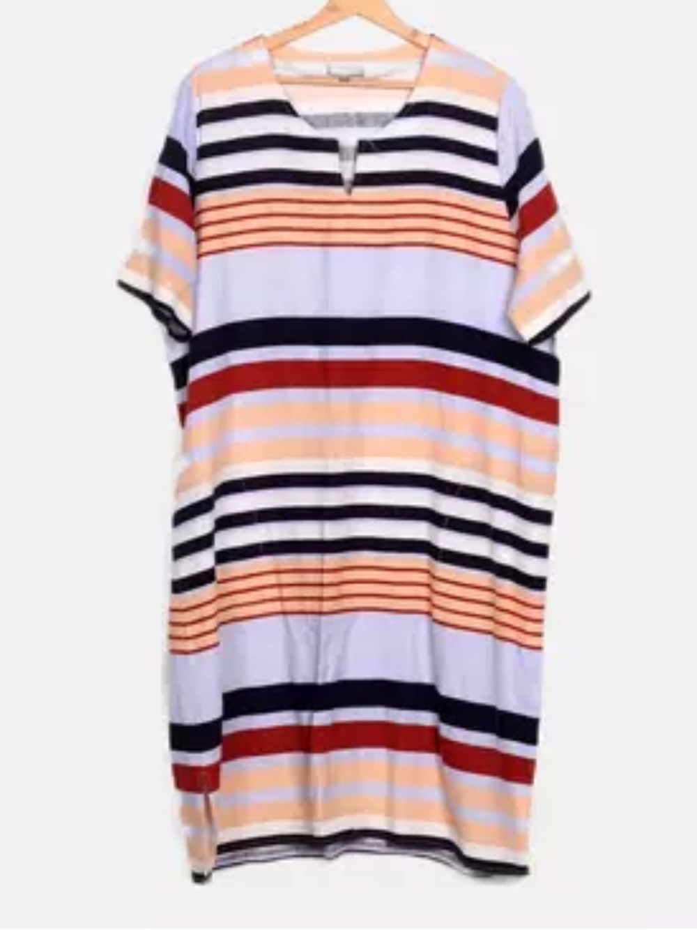 🌊 Ulla Popken Striped Linen Blend Tunic Dress | Size 30 | Blue Navy Red Tan